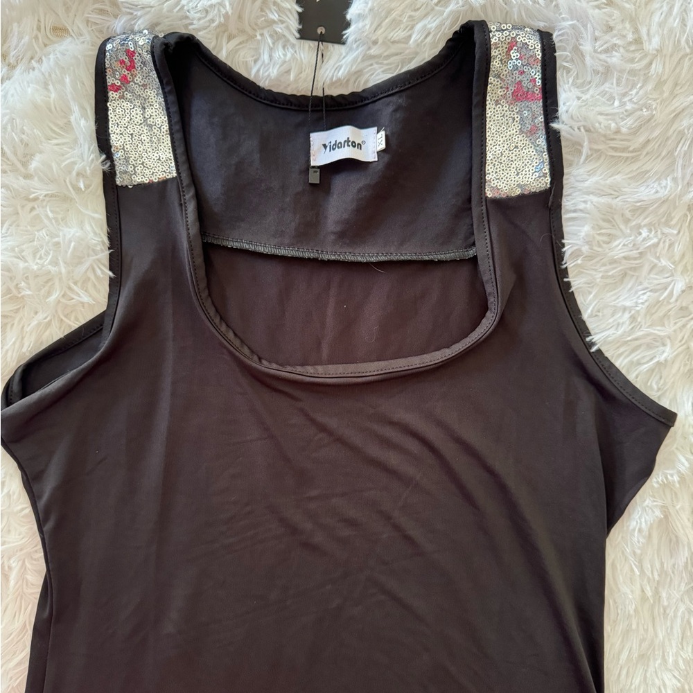 Black tank top with silver sparkles